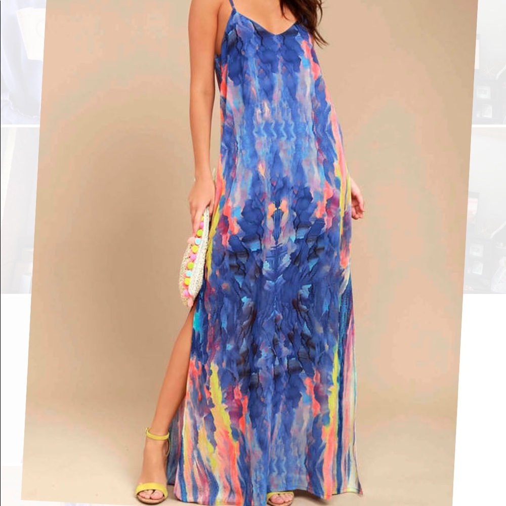 LuLu’s Watercolors Royal Blue Print Maxi Dress